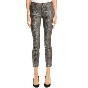L'AGENCE 'Margot' High Rise Coated Skinny Jeans, Croc Foil Print